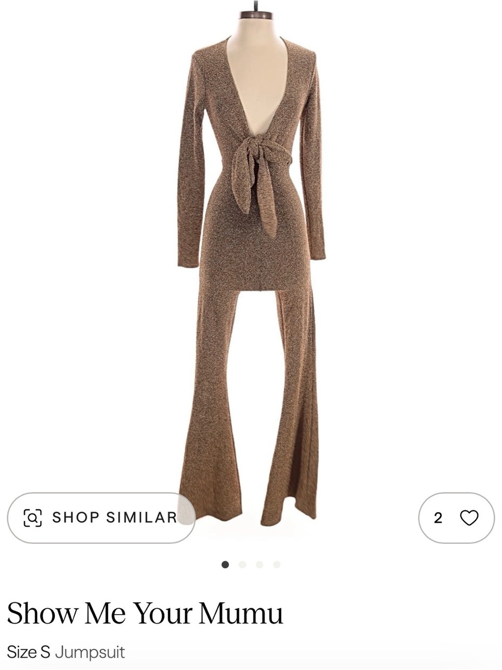 Show Me Your MuMu Bronze Knit Deep V Tie-Front Jumpsuit